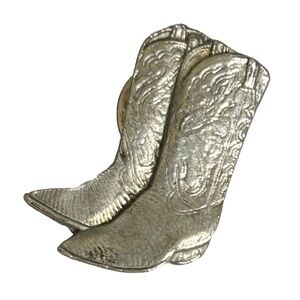 Pewter Cowboy Boots Pin Brooch Country Western Wild West Silver Tone Nashville